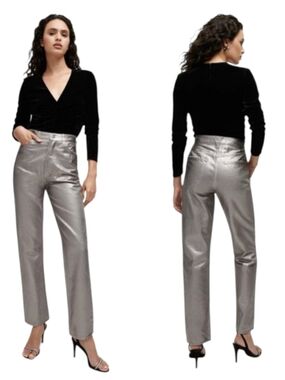Veronica Beard Daniela High Rise Straight Gunmetal Metallic Coated 26 J1761